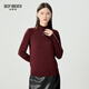 深呼吸女裝煙管領(lǐng)金屬扣泡泡袖可機洗100%純羊毛針織衫女A301328 安可拉紅 L (4)