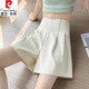 皮爾卡丹（pierre cardin）白色短褲女夏季薄款2024新款高腰a字裙褲花苞中褲休閑五分褲 米白色 XL