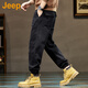 吉普（JEEP）美國(guó)正品Jeep高端束腳工裝休閑褲男士夏季戶外寬松百搭抽繩長(zhǎng)褲子 黑色【官方正品】 XL 推薦130-150斤