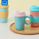 樂(lè )扣樂(lè )扣（LOCK&LOCK）多彩陶瓷杯 帶硅膠蓋桌面馬克杯可愛(ài)咖啡杯早餐辦公室水杯茶杯 藍色翻糖款420ml
