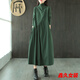 美安嘉廠(chǎng)家直銷(xiāo)虧本便宜打底長(cháng)袖連衣裙秋季新款文藝復古民族風(fēng)寬松 墨綠色 3XL 建議135-150斤
