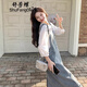 舒芳蝶（shufangdie）連衣裙女裝2025秋季新款收腰顯瘦時(shí)尚學(xué)院風(fēng)牛仔背帶裙套裝裙女夏 白T恤+背帶裙 M