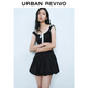 UR春季新款女裝撞色蕾絲飄帶U領(lǐng)無(wú)袖修身連衣裙UYY750014 黑色 (偏短) L