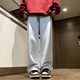 NEW OR MODE重磅衛褲男士加絨加厚冬季新款美式直筒寬松闊腿休閑運動(dòng)褲子男裝 雪花灰加絨 2XL