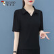 啄木鳥(niǎo)冰絲有領(lǐng)短袖T恤女夏季2025新款polo衫V領(lǐng)上衣翻領(lǐng)半袖 黑色 2XL _(125-140斤)