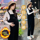 莞潔春夏孕婦背帶褲套裝秋冬裝加厚外穿寬松小個(gè)子大碼連體褲孕婦秋裝 黑色背帶褲單件【加絨加厚】 3XL碼【建議155-170斤】