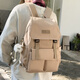 鑫沐（XINMU）書(shū)包女韓版工裝風(fēng)初中生高中生大容量雙肩包男中性大學(xué)生旅行背包 卡其色【長(cháng)腿毛球掛件】