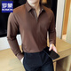 羅蒙（ROMON）高級感暗門(mén)襟拉鏈長(cháng)袖襯衫男士春秋季新款上衣無(wú)痕彈力垂感襯衣男 咖啡色 XL (140-150斤)