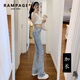 RAMPAGE高品質微喇叭牛仔褲女2025夏季薄款彈力高腰顯瘦時尚潮流褲子女 淺藍加長【高品質】 M