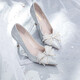 ZHR送女友高跟鞋女細跟尖頭氣質(zhì)淺口單鞋女蝴蝶結婚鞋 Y716 銀色 35