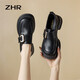 ZHR樂福鞋秋冬厚底粗跟小皮鞋女百搭英倫風(fēng)單鞋 AH353 黑色 37 