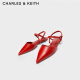 CHARLES&KEITH质感腕带尖头平跟凉鞋子女鞋CK1-70900377 Red红色 35