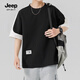 JEEP SPIRIT吉普T恤男士撞色短袖寬松日系拼接男生半袖夏季新款圓領(lǐng)體恤衫男 黑色 L (110-130斤)