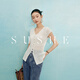束皙/SUSHE 清涼透氣小飛袖針織彈力V領(lǐng)前開叉白色修身針織衫女夏 古水白 M