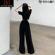 DAVEY MODE套裝女兩件套2025夏季新款鏤空短袖短款T恤高腰休閑闊腿褲女士 【兩件套】黑色上衣:黑色褲子 M :【建議90-105斤】