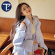 PMOG露肩條紋長(zhǎng)袖襯衫女韓風(fēng)設(shè)計(jì)小眾中長(zhǎng)款男友風(fēng)襯衣慵懶氣質(zhì)上衣 露肩條紋襯衫 L