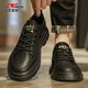 公牛世家男鞋春季鏤空透氣涼皮鞋潮流男士休閑皮鞋復古工裝鞋子低幫馬丁鞋 黑色【大孔款】GN123102589 40 (標準運動(dòng)碼)