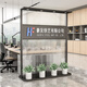 梵雅佳蘭公司LOGO企業(yè)鐵藝長(zhǎng)虹玻璃屏風(fēng)隔斷辦公室可移動(dòng)落地背景形象墻 鋼化玻璃+射燈+logo