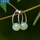 樂(lè )喵（LEMIAO）方行和田玉玉質(zhì)銀耳環(huán)女S925銀新潮耳飾小耳扣古風(fēng)2023耳圈森系 圓珠耳圈(青玉款)  A28-207 925銀