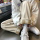 迪伽達休閑褲子男女春秋季新款奶呼呼闊腿時尚百搭毛呢格子卷邊直筒長褲 DDD-537杏色 XL