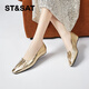 星期六（St&Sat）豆豆鞋女2024春夏季新款一腳蹬軟底工作鞋平底皮鞋時(shí)尚法式女鞋子 金色 34