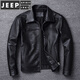 JEEP SPIRIT春秋冬季皮衣男真皮頭層牛皮機車(chē)服大碼皮夾克翻領(lǐng)休閑外套 黑色 201黑色 2XL