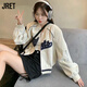 Jret2025春秋美式復(fù)古粉色藍(lán)色撞色長(zhǎng)袖短款棒球服外套女小眾百搭?yuàn)A克 白色 [ 單層] 薄款 S 100斤以內(nèi)