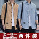 狄帝鯊襯衫男士短袖春夏季港風(fēng)休閑工裝襯衣寬松夾克外套男美式襯衫男裝 卡其色+淺藍(lán)色 XL 【130-145斤】