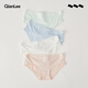 QIANLEE女士?jì)妊澟陆L(cháng)絨棉低腰短褲頭棉質(zhì)襠抗菌透氣三角底褲少女薄款 淺粉+白色+淺藍+淺綠 M