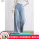百圖betu女裝2025夏季新款牛仔闊腿褲提花條紋高腰百搭褲子女2507X01 牛仔色 M