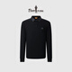 比音勒芬【彈力親膚】秋季男士舒適上衣時(shí)尚休閑復古格紋翻領(lǐng)長(cháng)袖polo衫男 07黑 M /100