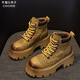 狄德拉真皮鏤空馬丁靴女夏季網(wǎng)面透氣大黃靴內增高厚底小個(gè)子洞洞涼靴 M2565黃色沖孔款 37