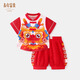 長(cháng)命富貴國風(fēng)男童套裝夏季短袖中式唐裝漢服兩件套抓周服一周歲禮服男寶寶 其樂(lè )龍龍 90cm