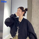 FSHE短款夾克外套女單排扣2025春秋新款韓版寬松設計感棒球服女上衣 黑色 優(yōu)質雙層有里布 S