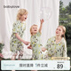 babylove親子裝家居套裝夏季薄款竹棉山茶母女母子短袖短褲居家兩件套睡衣
