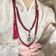 BJYL高級(jí)感古風(fēng)串珠項(xiàng)鏈女國(guó)風(fēng)小眾長(zhǎng)款斜挎毛衣鏈流蘇民族風(fēng)配飾品女 紅色流蘇項(xiàng)鏈-130cm可斜挎