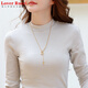 LOVER RUCCI純棉半高領(lǐng)打底衫女秋冬貼修身上衣保暖洋氣內搭中領(lǐng)條紋t恤長(cháng)袖 杏條 M 建議95-105斤