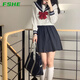 FSHE正統(tǒng)jk制服日系水手服早秋套裝不良長(zhǎng)白二本黑三本基礎(chǔ)款 紺領(lǐng)白三本長(zhǎng)袖+短裙+紅領(lǐng)結(jié) L
