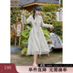 紫涵（ZIHAN）紫涵肌理感提花襯衫連衣裙女秋季輕國風(fēng)長(cháng)袖中長(cháng)款網(wǎng)紗裙 青黛綠 M