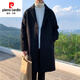 皮爾卡丹（pierre cardin） 四季新款純色基礎款毛呢大衣男中長(cháng)款過(guò)膝風(fēng)衣bf寬松大 黑色 2XL