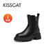 KISSCAT接吻貓2023冬季新款加絨保暖真皮靴子增高時尚雪地靴女KA43785-50 黑色 加絨 39