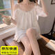 韞舜睡衣女 夏季新款一字肩網(wǎng)紗睡衣宮廷風(fēng)甜美簡約高級感家居服套裝 一字肩網(wǎng)紗睡衣上下兩件 L 【建議100-120斤】