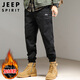 JEEP SPIRIT吉普工裝褲男秋冬季運動(dòng)束腳褲子男士休閑男褲 黑色加絨 2XL
