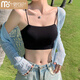 莫代爾裹胸內(nèi)衣女夏季帶胸墊細(xì)帶美背吊帶背心薄款無鋼圈胸罩抹胸式文胸 黑色 L (95-115斤)