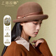 上海故事純羊毛帽子女秋冬季保暖毛呢禮帽復古卷檐綢帶珍珠圓頂帽 駝色