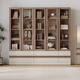 天壇家具書(shū)柜 帶玻璃門(mén)組合展示柜現代靠墻榆木置物柜整墻書(shū)架 二門(mén)帶屜書(shū)柜
