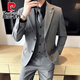 皮爾卡丹（pierre cardin）西裝套裝男商務(wù)職業(yè)正裝新郎結婚禮服男士休閑修身針織西服外套潮 中灰(西服+褲子) 2XL