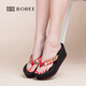 寶人(Boree)涼拖女坡跟夏防水臺松糕厚底防滑花布涼鞋女士高跟人字拖 紅色 39