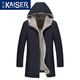 凱撒（KAISER）整貂水貂內膽灰貂尼克服男士連帽貂皮大衣男派克服爸爸貂皮外套冬 藏青色灰貂兔毛袖 3XL (185) (適合150-165斤)