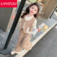 LVVCUU女童套裝2025春季新款兒童洋氣時髦春裝女孩寶寶春秋款甜美三件套 咖色 130